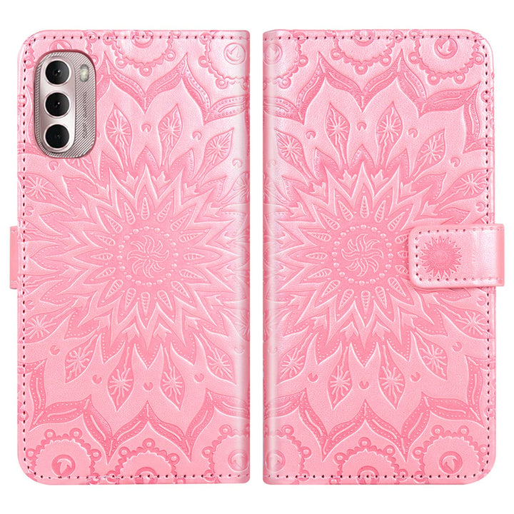Phone Case for Moto G Stylus 5G 2022 Wallet with Tempered Glass Screen Protector and Sunflower Leather Slim Flip Cover Card Holder Stand Cell Accessories Motorola GStylus G5 XT2215DL Women Rose Gold