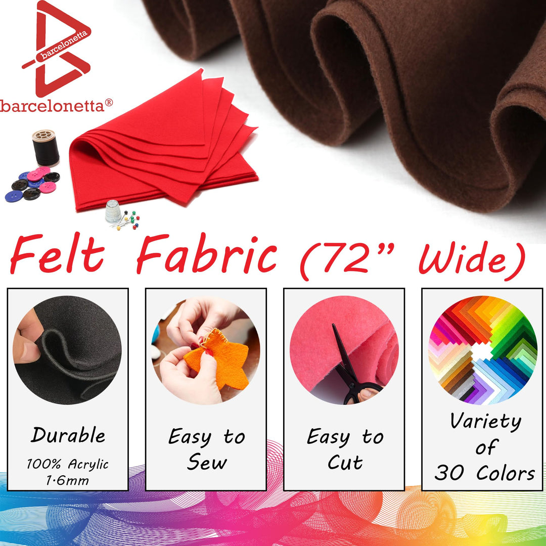 Barcelonetta | Felt Fabric | 72 Wide | 1.6mm Thick | Acrylic & Soft | Felt by The Yard | Felt for DIY Crafts, Projects, Sewing (Black, 1 Yard)