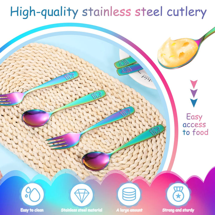 Pimoys 6 Pieces Rainbow Kids Silverware Stainless Steel