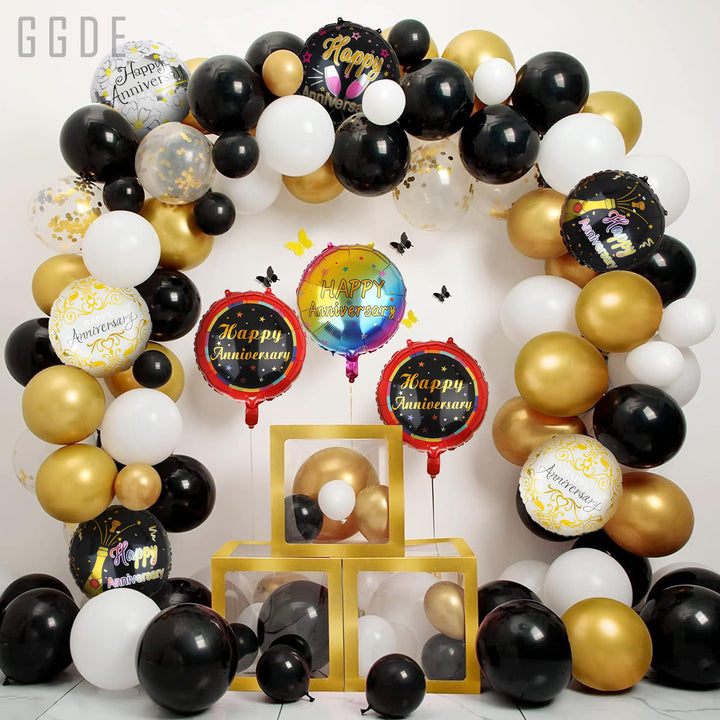 6 Pcs Anniversary Mylar Balloons Round Foil Helium Balloon Happy Birthday Party Decorations Supplies 18 Inch