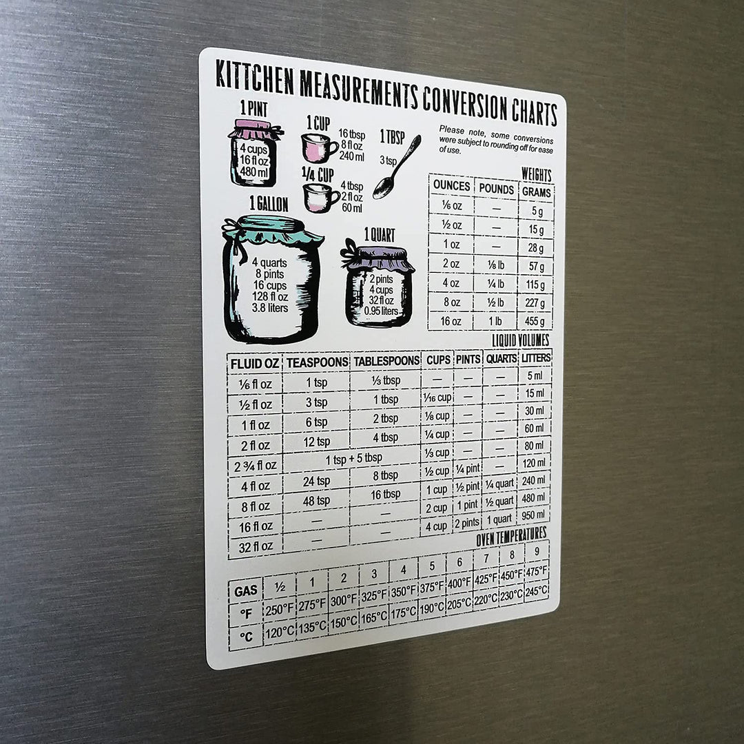 Vinyl Magnetic Measurement Conversion Chart for Kitchen, Refrigerator Magnets for Fridge, Magnetic Conversion Table for Home Kitchens, Perfect Cookbook Accessory