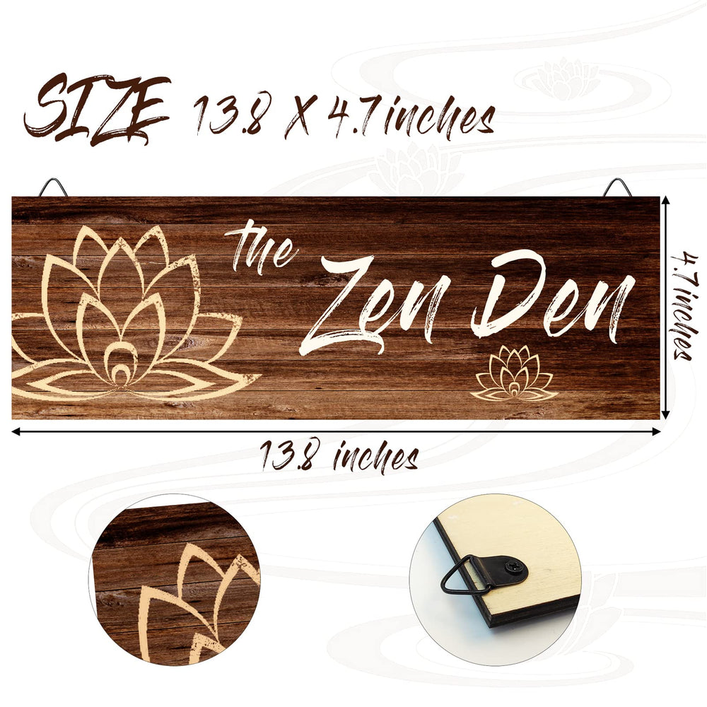 The Zen Den Wooden Wall Sign, 13.7 x 4.7 Inches Hippie Room Decoration with Hooks, Hanging Meditation Accessories Decor for Chakra, Spiritual Room Accents