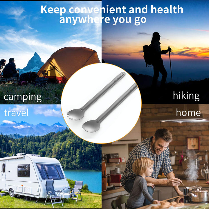Titanium Long Handle Spork and Spoon, 8.7-Inch Soup Spoon, Camping Spork and Spoon, Eco-Friendly Coffee Spoon, Spork and Spoon Set