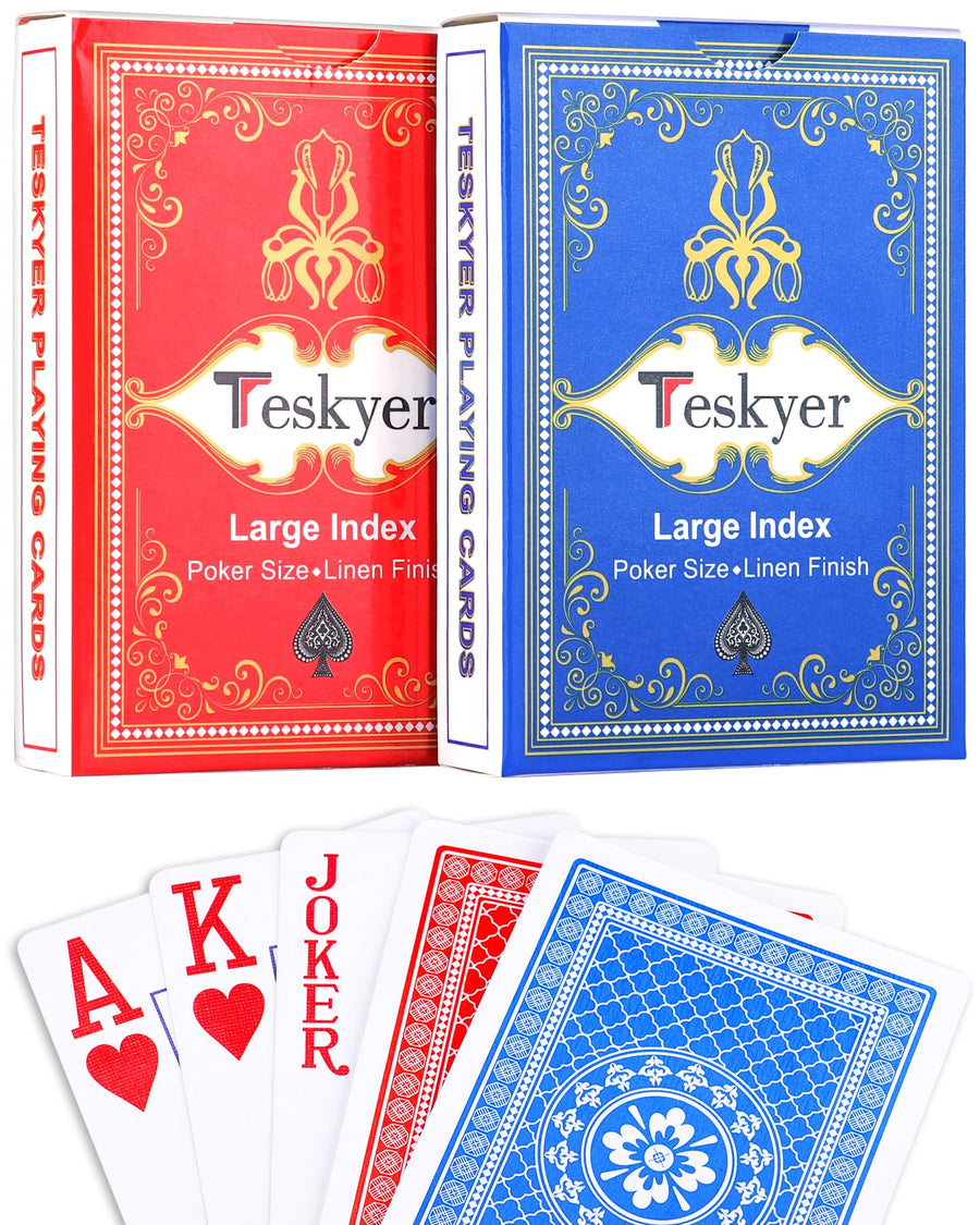 2 Pack Large Print Playing Cards, Poker Size Large Index Deck of Cards, Linen Finish Surface, Pattern A