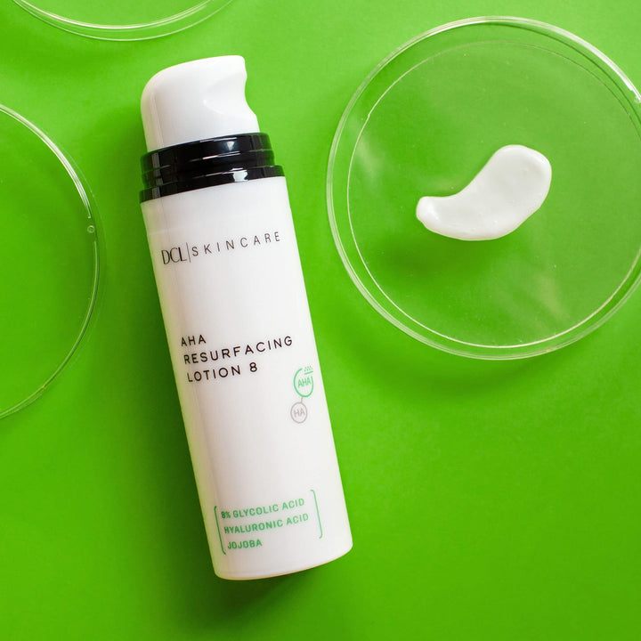 Skincare AHA Resurfacing Lotion 8, 8% Glycolic Acid with Hyaluronic Acid Exfoliates and Hydrates, 1.7 Fl oz