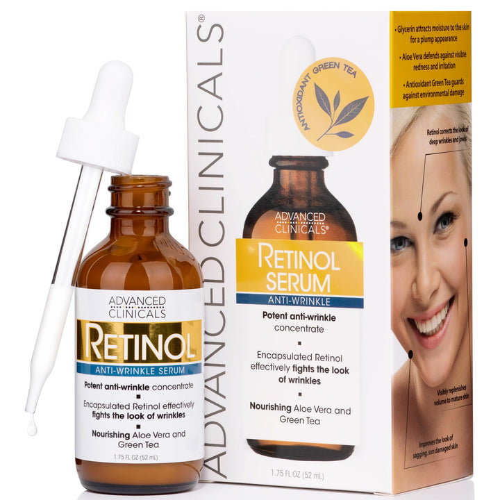 Advanced Clinicals Retinol Serum For Face | Resurfacing Retinol Serum Concentrate Skin Care Moisturizer | Anti Aging Renewing Facial Serum For Wrinkles, Fine Lines, & Uneven Skin Tone, 1.75 Fl Oz