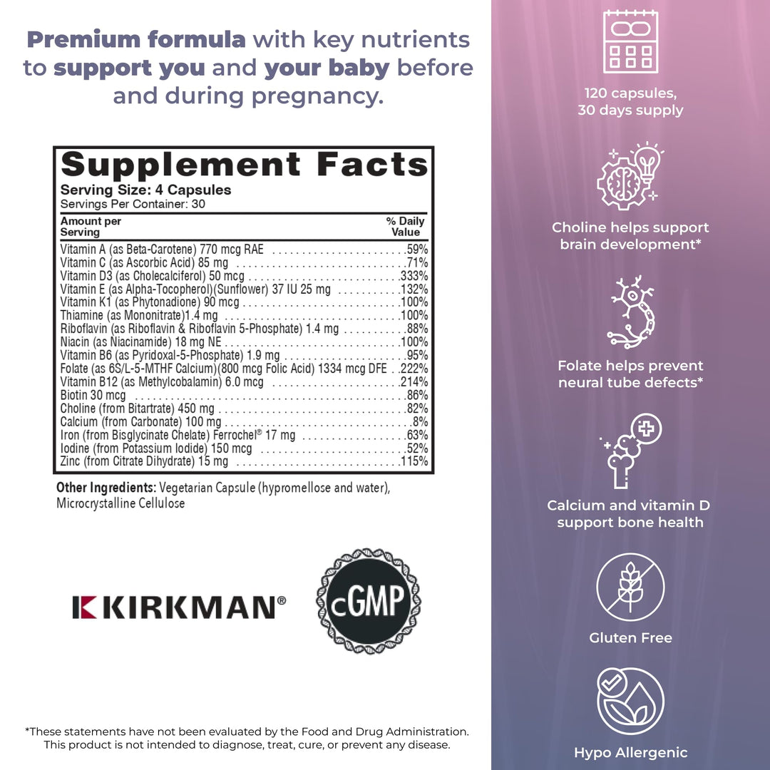 Kirkman P2i Prenatal Vitamins for Women, Multivitamin w