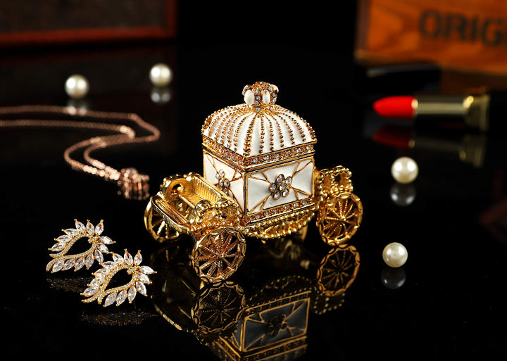 Enameled Royal Carriage Style Trinket Box Hinged, Unique Gift for Family