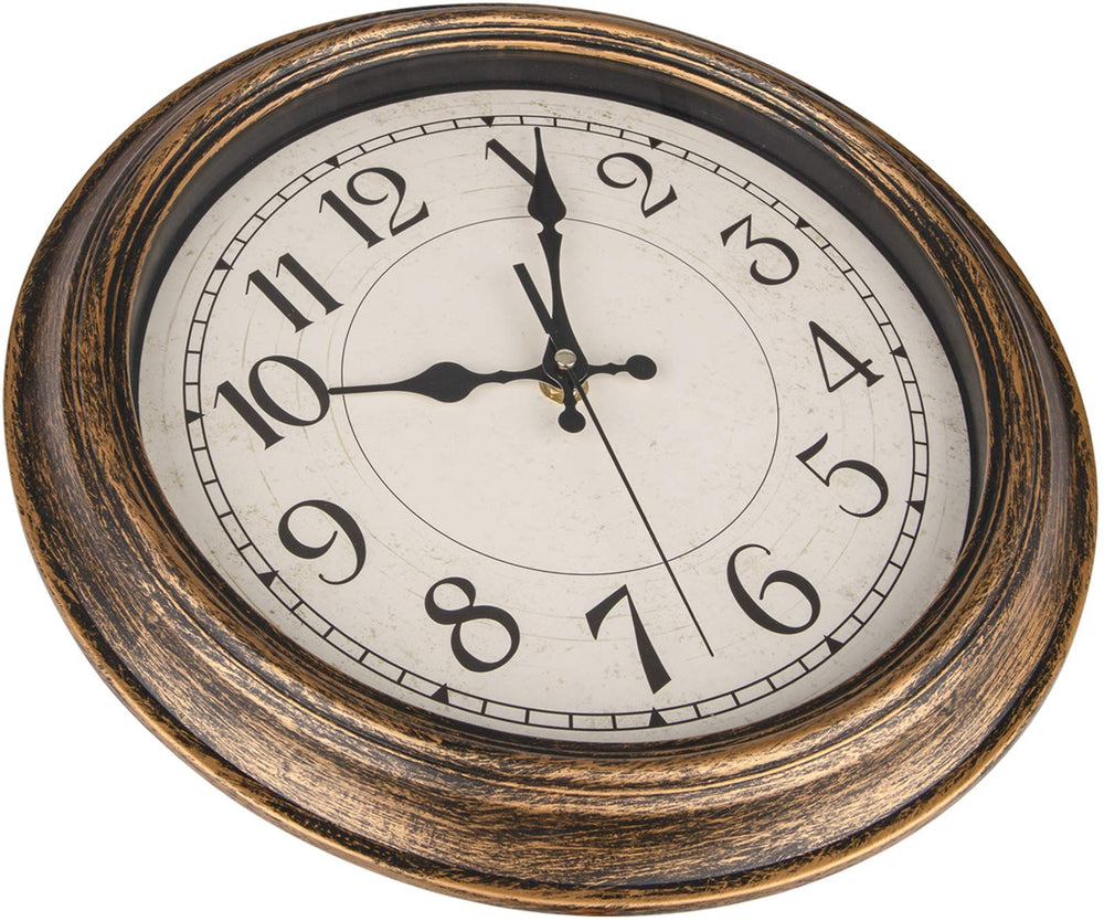 12-Inch Retro Wall Clock, Round Vintage Wall Clocks, Silent Non-Ticking, Classic Decorative Clock for Home Living Room Bedroom Kitchen School Office - Battery Operated
