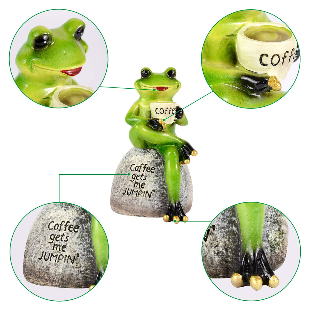 Frog Garden Statues Figurines, Frog Sitting on Stone Statue, Frogs Decor Garden Statue For Yard Ornaments and Fairy Garden Accessories, Indoor Outdoor Decoration Sculpture, Frog Gifts For Best Friend