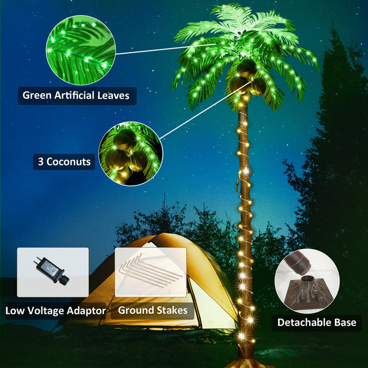 5FT 148 LEDs Lighted Palm Trees, Artificial Palm Tree with Coconuts, Light Up Tropical Palm Trees for St. Patrick&#39;s Day, Indoor, Outdoor, Hawaiian, Jungle, Luau Party, Pool, Beach, Patio Decor