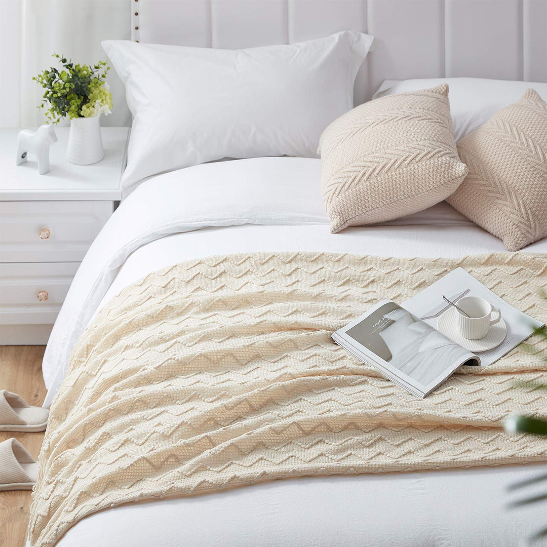 NexHome Throw Blankets for Couch Cream Decorative Knit 