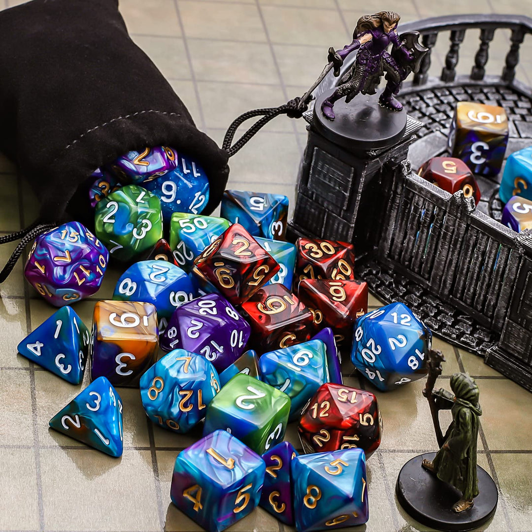 Polyhedral Dice Set (35 Pieces) with Black Pouches, 5 Complete Double-Colors Dice Sets of D4 D6 D8 D10 D% D12 D20 Compatible with Dungeons and Dragons DND RPG MTG Table Games