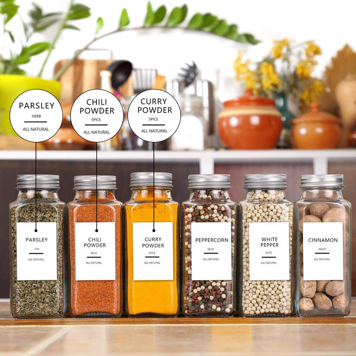 Cagseia 114 Spice Jar Labels Preprinted Minimalist White Label, Fit Round or Rectangle Spice Jars, Waterproof Labels Stickers, Herb Seasoning Kitchen Pantry Labels