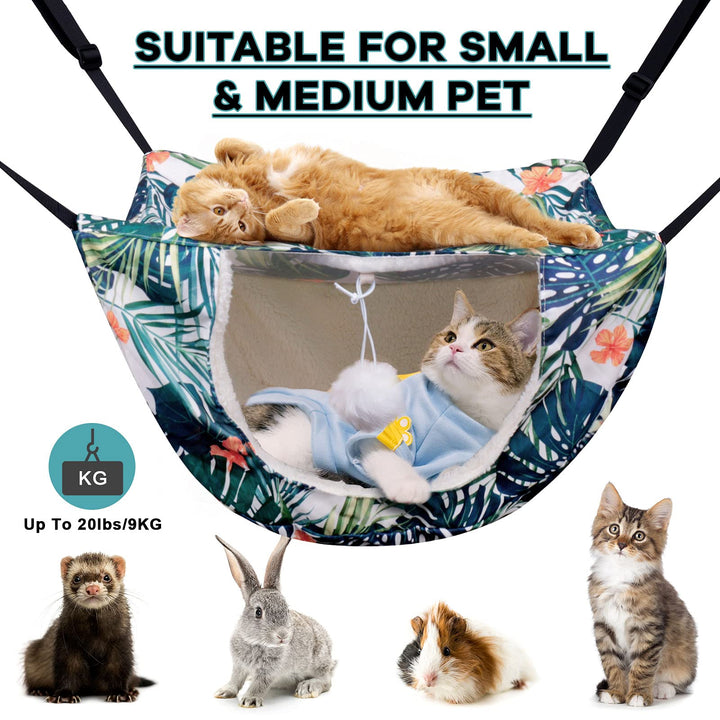 Cat Cage Hammock, Double Layer Soft Plush Hanging Pet Bed, Suitable for Indoor Cats Kitten Ferret Hamster Rabbit or Small Animals, 2 Level Comfortable Hammock Bed for Spring/Summer/Winter