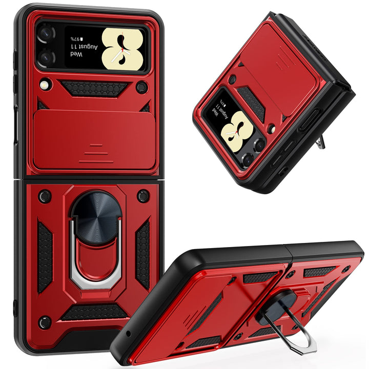 AKABIKE 10 Cent Z Flip4/3 Heavy Duty Shockproof Cam Shield Armor Case with Kickstand Ring Holder for Samsung Galaxy Z Flip 4 5G (2022)/ Z Flip 3 5G (2021), Drop Tested, TPU & PC Combination(Red)