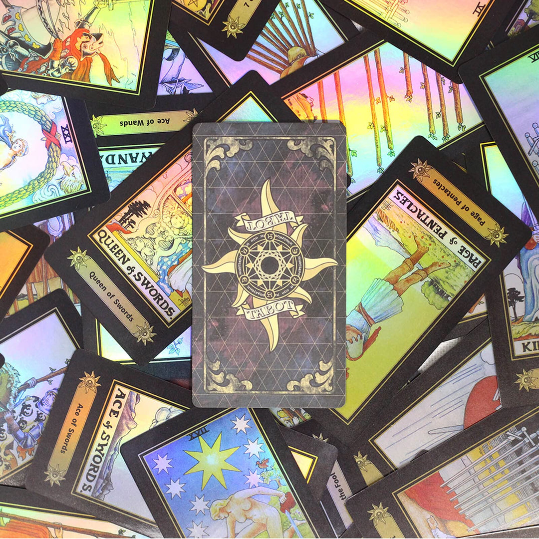 Tarot Deck with Guidebook,Classic 78-Tarot Cards Set,Colorful Holographic Cards Glowing Fortune Telling Game for Beginners,Expert Readers,Tarot Lover