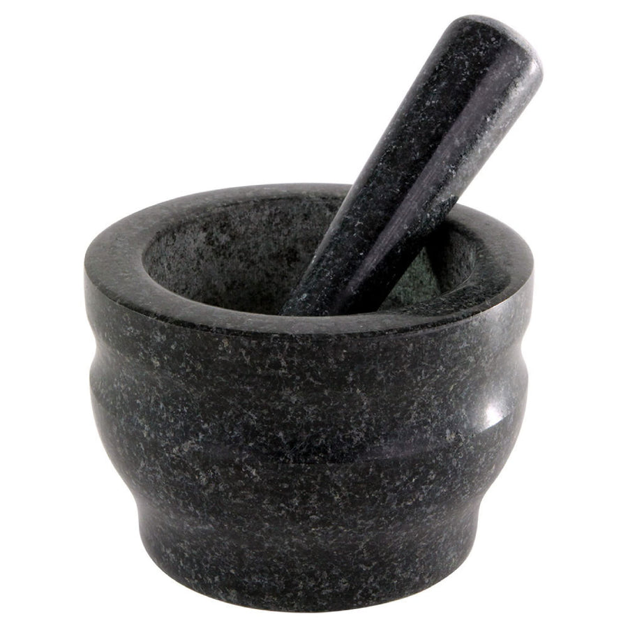 5.5-inch Granite Mortar & Pestle - Unpolished Stone Mortar & Pestle for Kitchen - Small Grinding Bowl for Herbs and Spices - Black, 8 pounds
