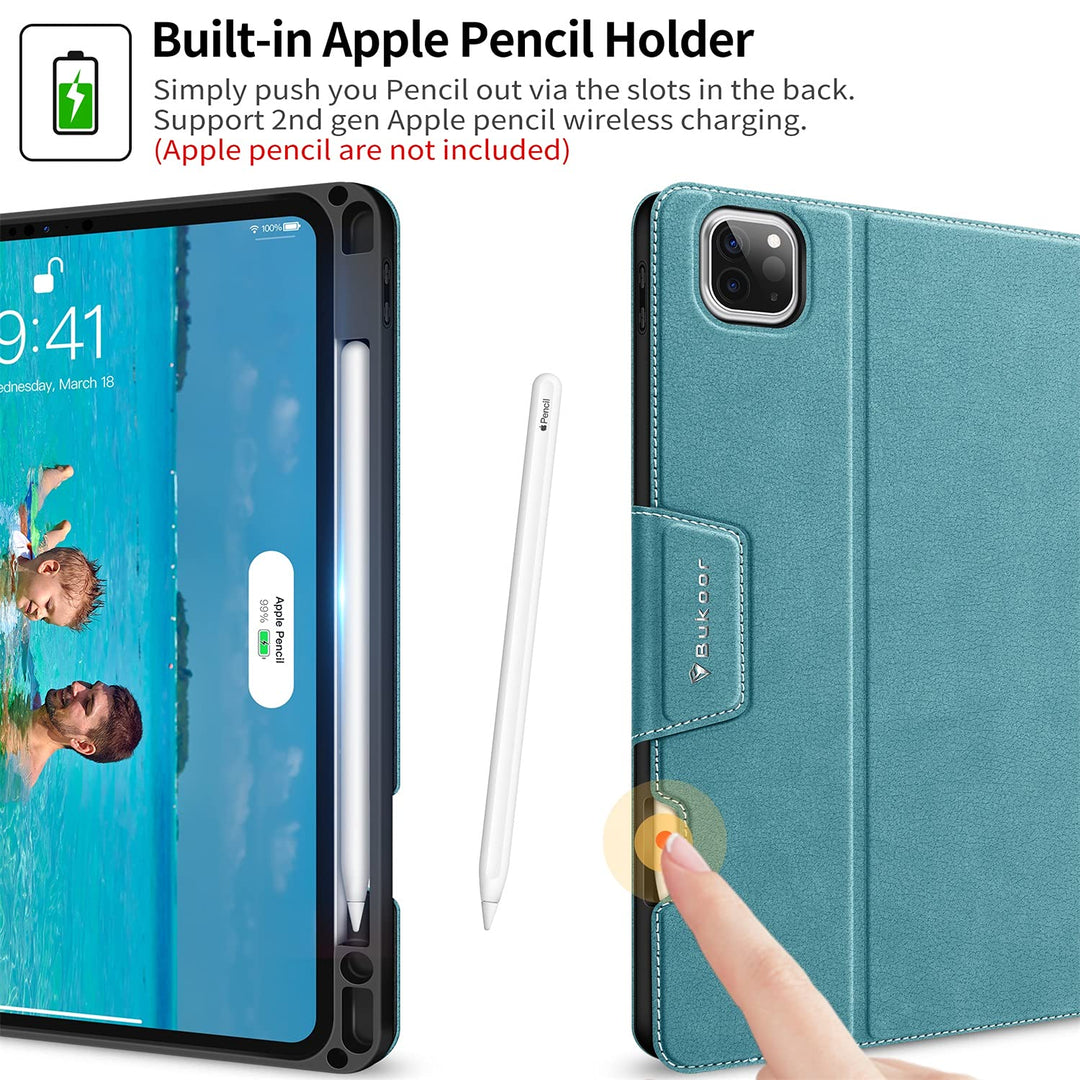BuKoor iPad Pro 11 inch Case 2022 4th/3rd/2nd/1st Generation Case (2021/2020/2018) with Pencil Holder, Auto Sleep/Wake Function Smart PU Leather with Pocket Shockproof Magnetic Clasp Cover (Green)