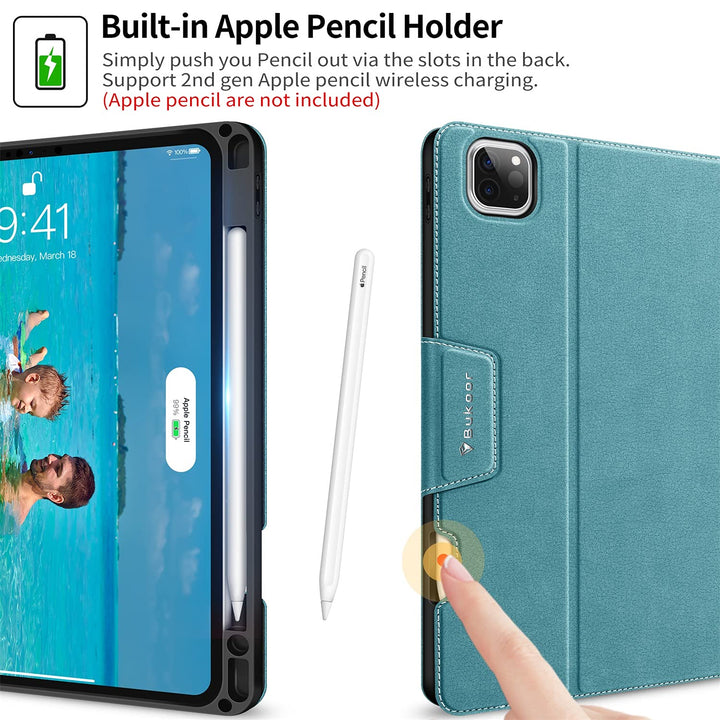 BuKoor iPad Pro 11 inch Case 2022 4th/3rd/2nd/1st Generation Case (2021/2020/2018) with Pencil Holder, Auto Sleep/Wake Function Smart PU Leather with Pocket Shockproof Magnetic Clasp Cover (Green)