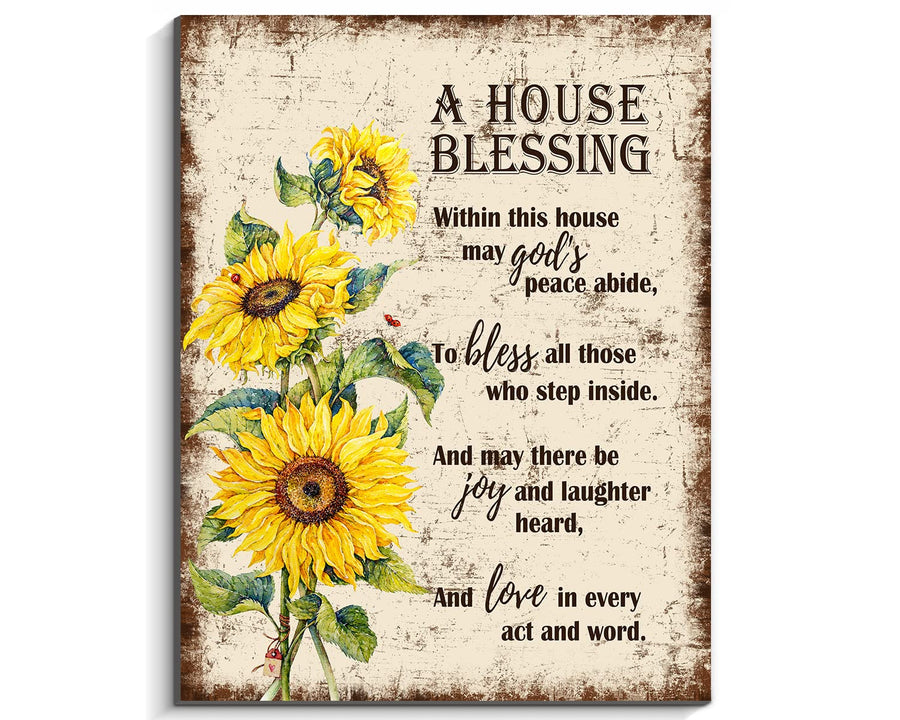 - Wooden Wall Decor with Sunflower Prints, A House Blessing Religious Artwork, Housewarming Gifts for Women