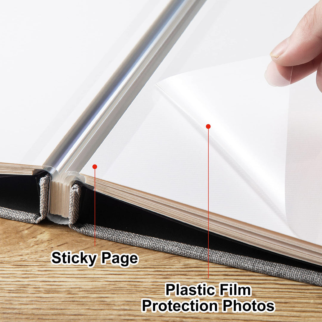 Self Adhesive Photo Album 3x5 4x6 5x7 6x8 8x10 Acid Free Magnetic Pages DIY Scrapbook,Length 11x Width10.6 (lnches) 40 Pages Linen Cover Photo Book with A Metallic Pen (Gray)
