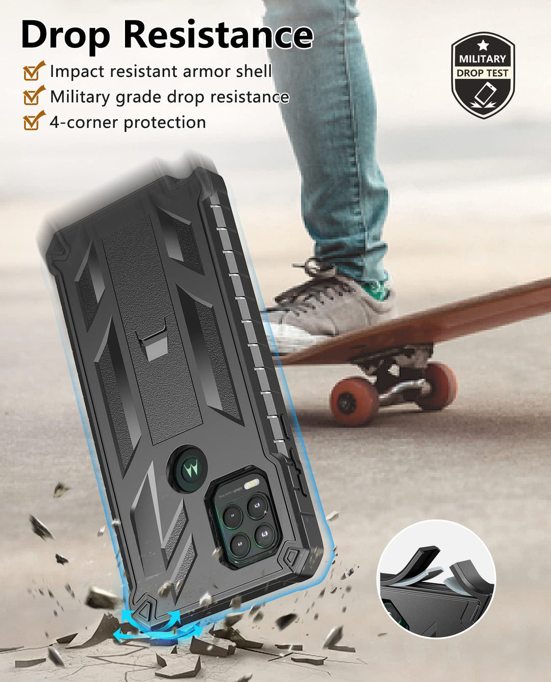 for Motorola Moto G Stylus 5G Case: Built-in Screen Protector Kickstand Full Body Dual-Layer Protective Shockproof Heavy-Duty Military Grade Tough Rugged Phone Cover (NOT 2022) Black