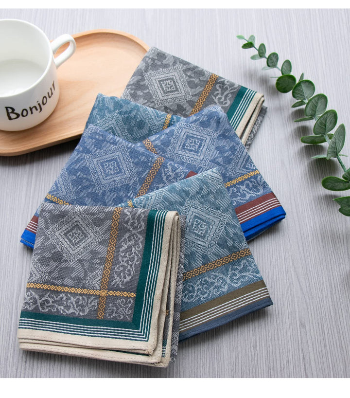Mens Soft Cotton Handkerchiefs Old-fashioned Jacquard Pattern Assorted Pack 9PCS