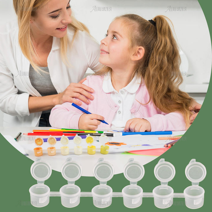 AUEAR 60 Pieces Empty Paint Pot 10 Strips Mini Paint Container with Lid Clear Acrylic Paint Strips for Schools Classrooms Paintings Art Festivals (3ml/ 0.1oz)
