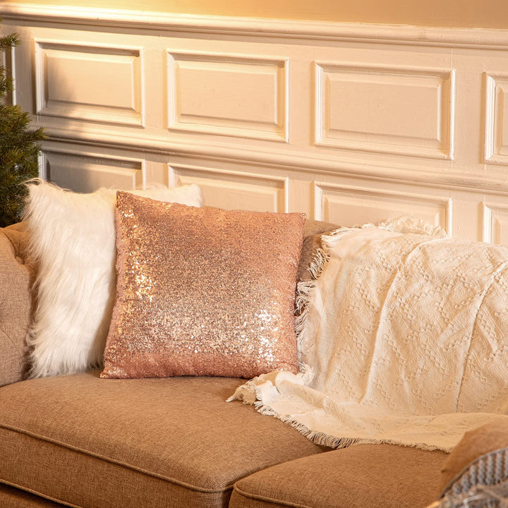 Irenare 4 Pcs Sequin and Fluffy Pillow Covers Winter Fa