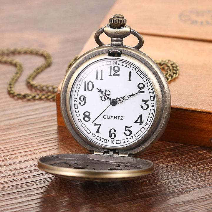 Antique Bronze Retro Hollow Rose Flowers Openwork Quartz Pocket Watch for Women