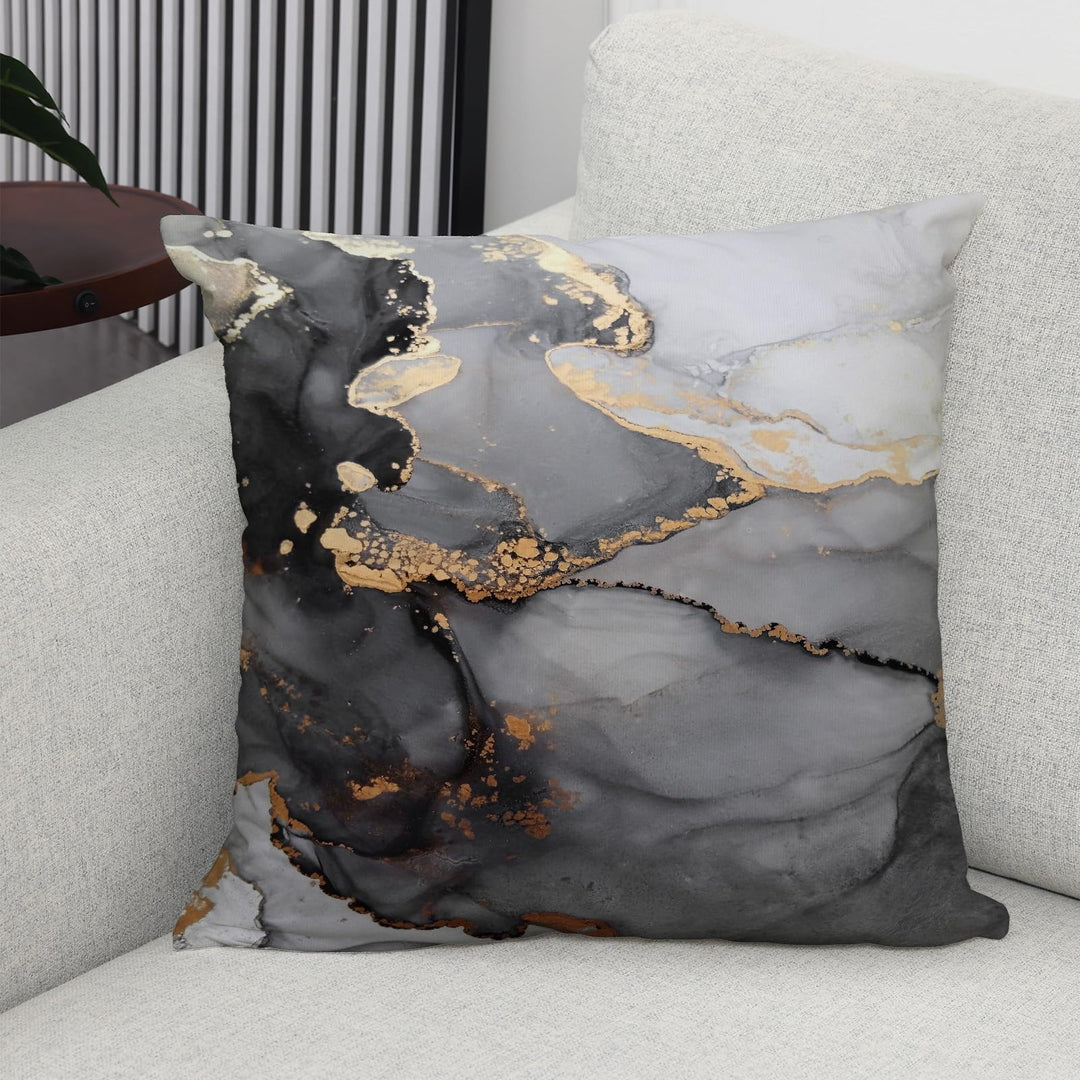 Marble Texture Black and Gold Silver Decorative Throw Pillow Covers Luxury Abstract Fluid Art Ink Soft Velvet Pillow Case Square Cushion Covers for Couch Living Room 18 x 18 Inch Set of 4