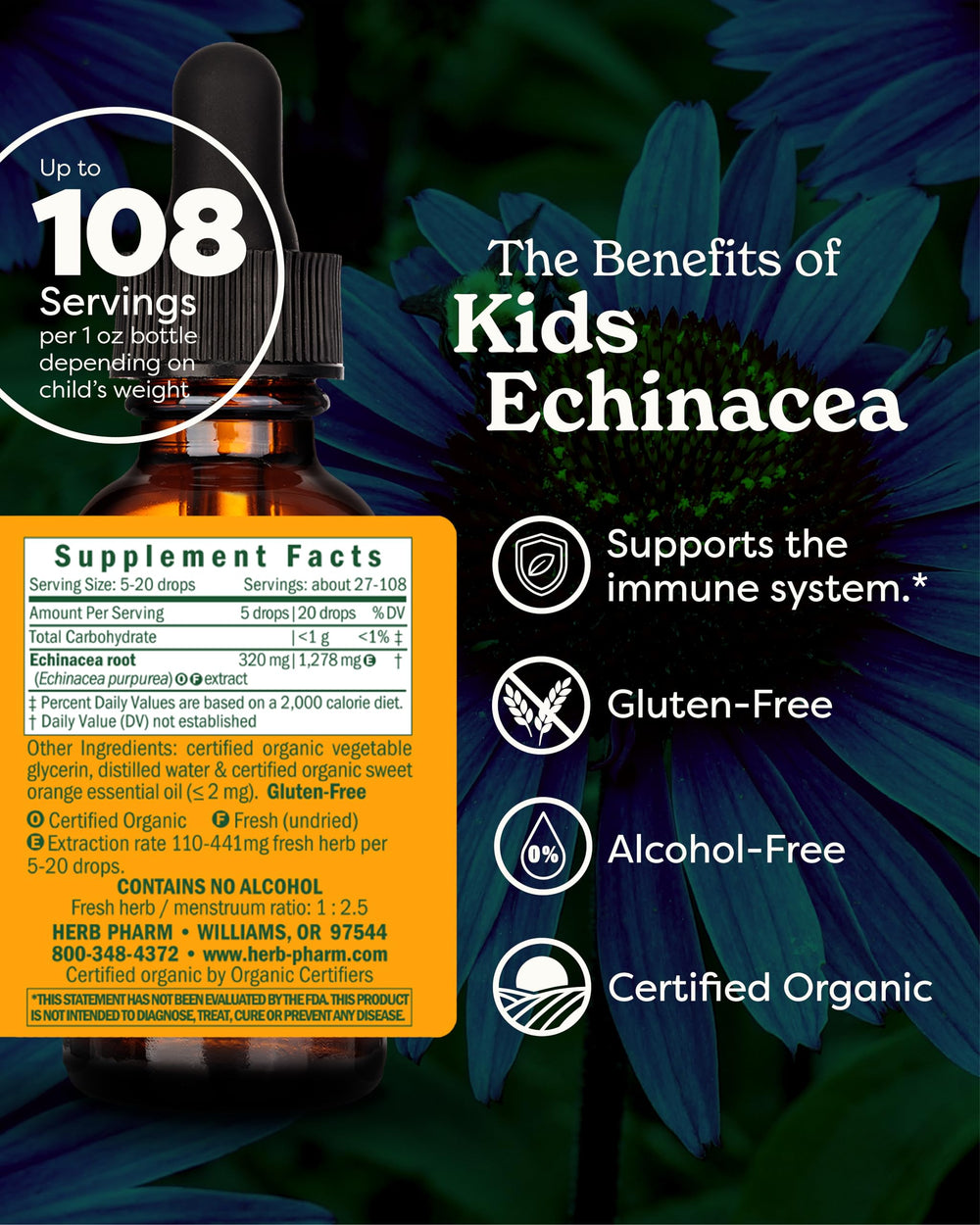 Herb Pharm Kids Certified-Organic Alcohol-Free Echinace