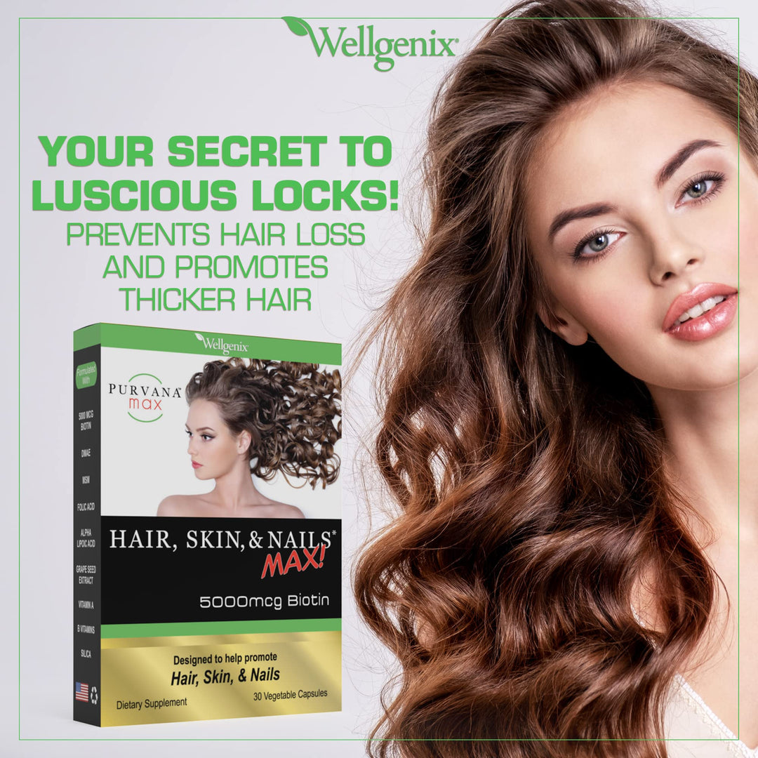 Purvana Max Hair, Skin, and Nails Vitamin - 5000mcg Bio