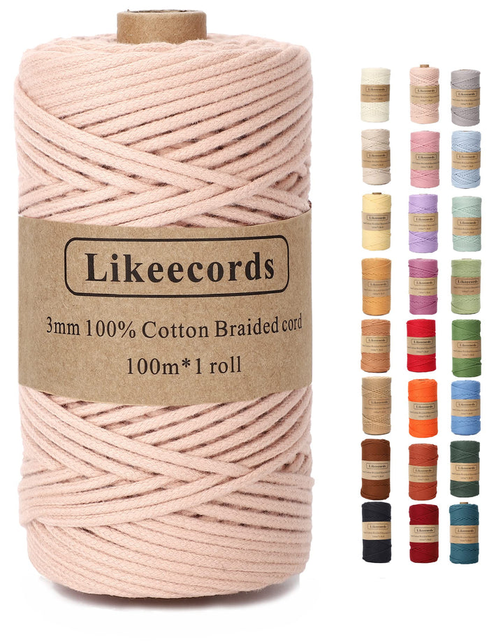 Braided Cotton Cord 3mm×109 Yards Natural Macrame Cotto