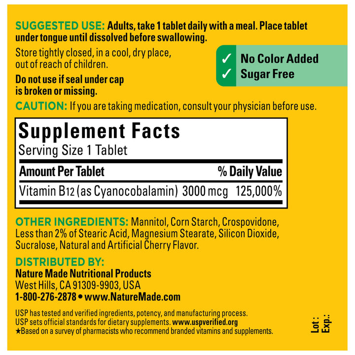 Nature Made Vitamin B12 3000 mcg, Easy to Take Sublingu