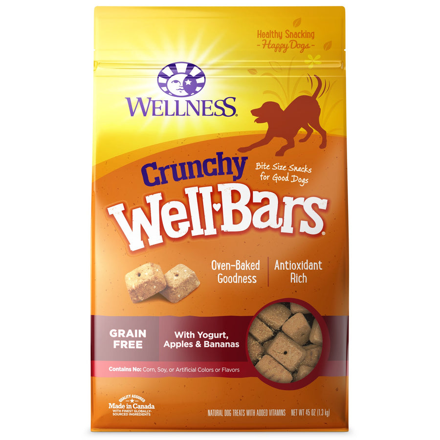 WellBars Dog Treats, Natural, Training Treat, Grain Free, Crunchy Yogurt, Apples & Banana (45 Ounce bag)