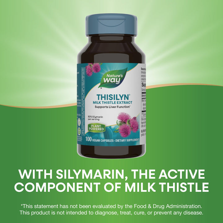 Nature&#39;s Way Thisilyn with Standardized Milk Thistle Extract, Supports Liver Function*, Silymarin, Vegan, 100 Capsules (Packaging May Vary)