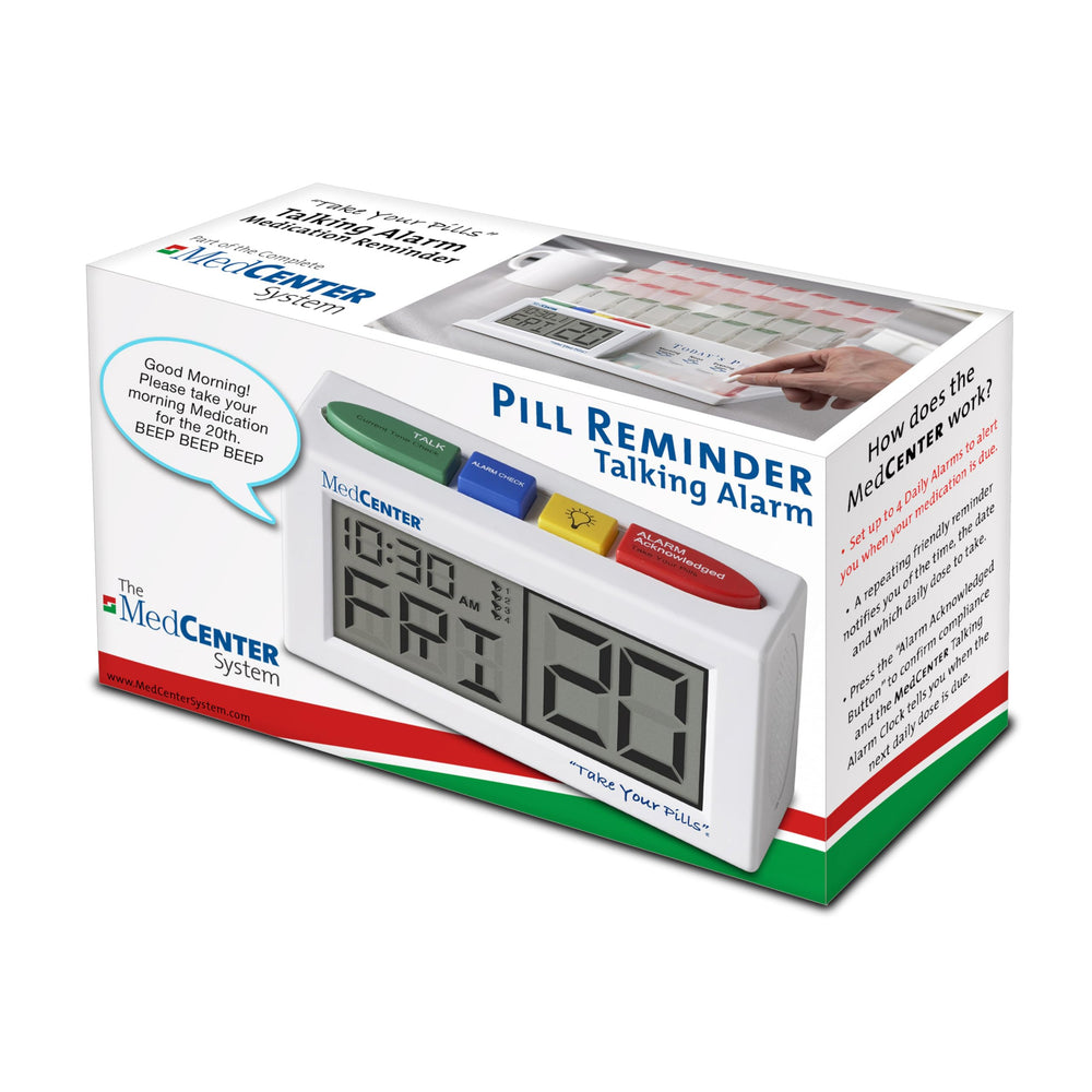 Talking Alarm Clock, Medication Pill Reminder Clock, Talking Alarm Clock for Dementia, Hearing, Visually impaired Seniors-Digital Clock with Multiple Easy Set Alarms Ex Large White