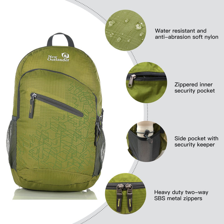 Packable Handy Lightweight Travel Hiking Backpack Daypack-Green-L