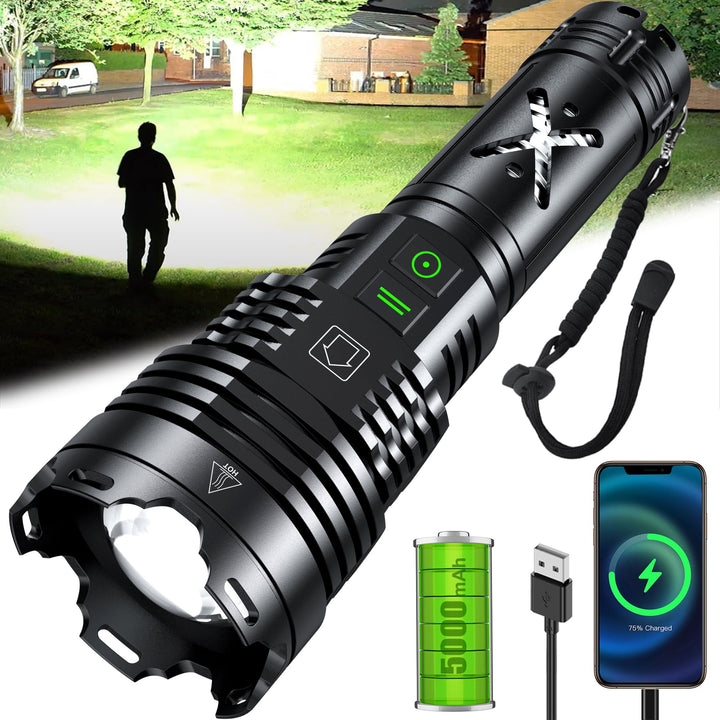 Rechargeable Led Flashlights High Lumens,Super Bright Flashlight True 1500,000LM,Powerful Tactical Flashlight Up to 24H Long Battery Life |Zoomable|6 Light Modes|IP67 Water Resistant for Home Camping