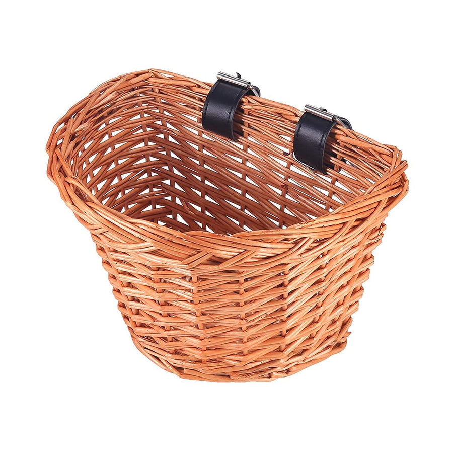 Handlebar Bike Basket, Wicker Kids Bicycle Basket, Bike Accessory with Leather Straps, Hand-Woven Small Beach Cruiser Bike Basket for Girls Kids Small Cat Dog Basket, Knee Scooter Basket