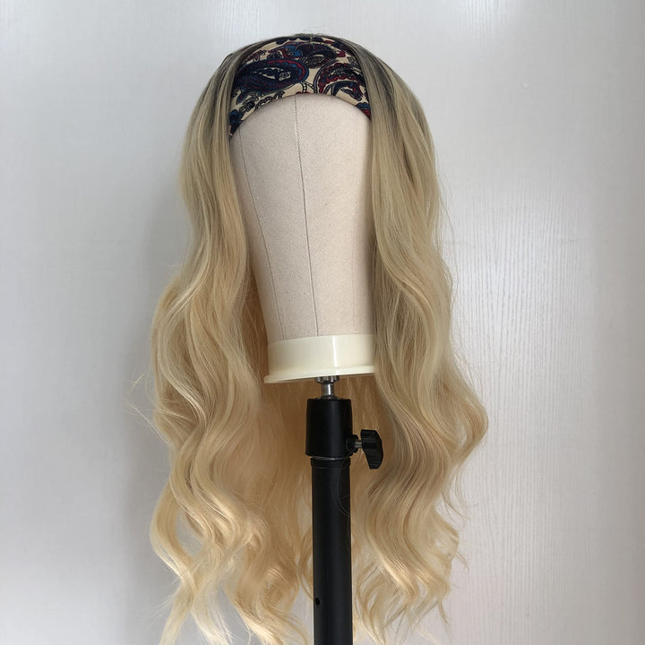 Body Wave Headband Wig Synthetic Wig 180% Density 613 Wig Headband Wigs for Black Women Natural Looking Ombre Blonde Wig glueless wigs 22 Inches