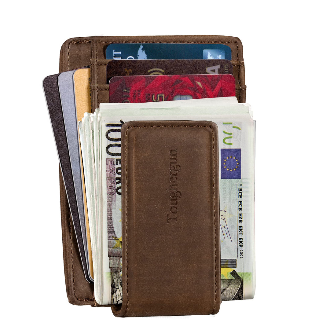 Genuine Leather Magnetic Front Pocket Money Clip Wallet RFID Blocking (Crazy Horse Coffee)
