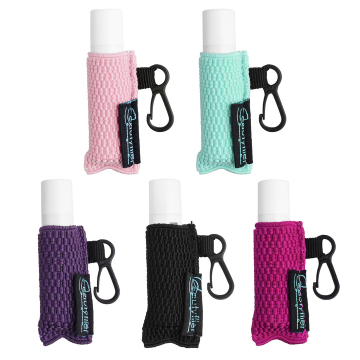 Clip-on Sleeve Chapstick Pouch Keychain Lipstick Holder Elastic Lip Balm Holster Travel Accessories (Black/Hot Pink/Purple/Robin Egg Blue/Pink)
