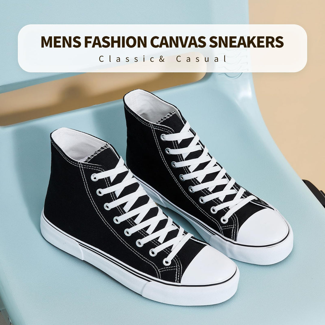 Unisex Fashion High top Sneakers Womens Classic High Tops Canvas Shoes Casual Tennis Shoes for Men(Black,US6W/US4M)