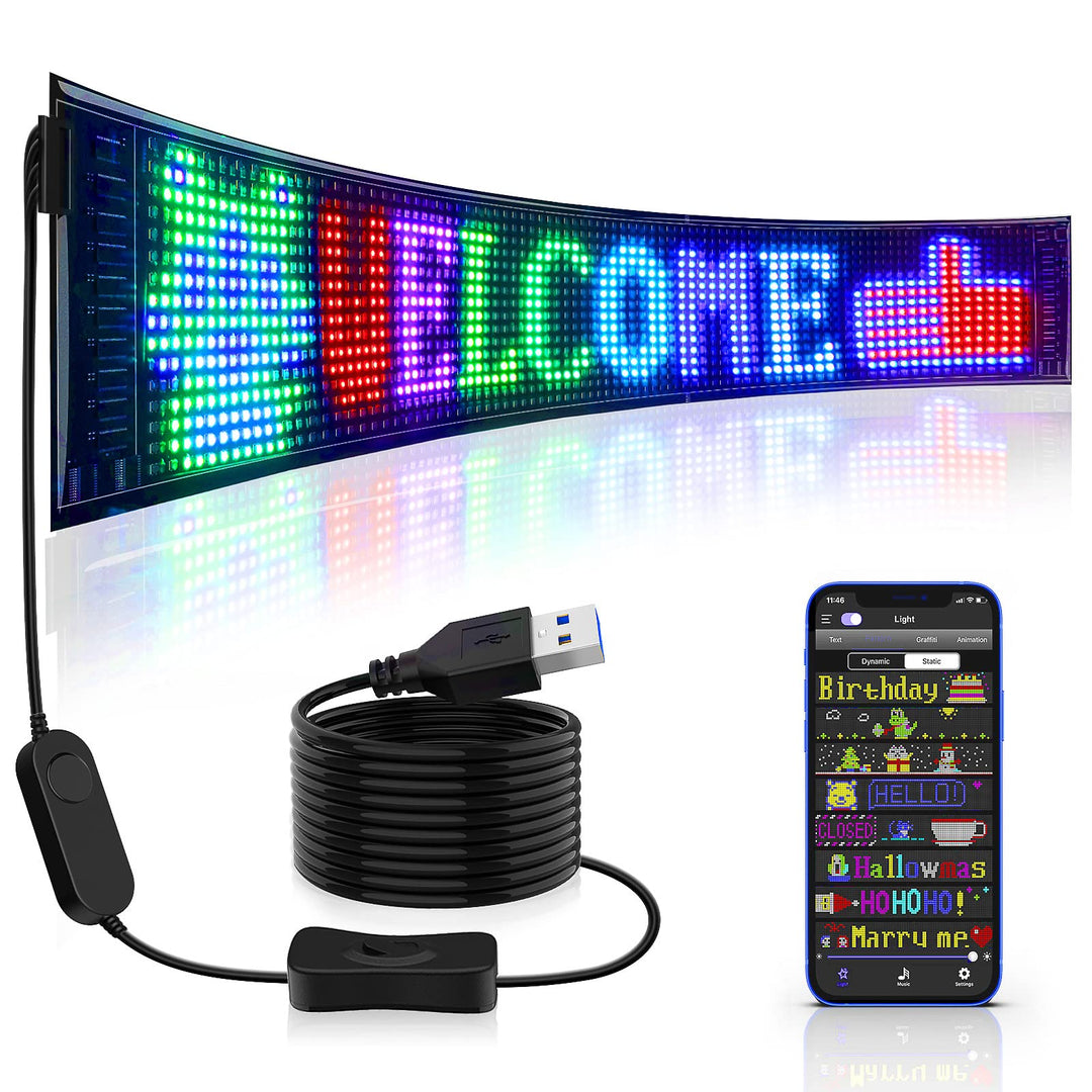 RAYHOME Scrolling Huge Bright Advertising LED Signs, Flexible USB 5V LED Store Sign Bluetooth App Control Custom Text Pattern Animation Programmable LED Display for Store Car Bar Hotel (27&#39;&#39;x5&#39;&#39;)