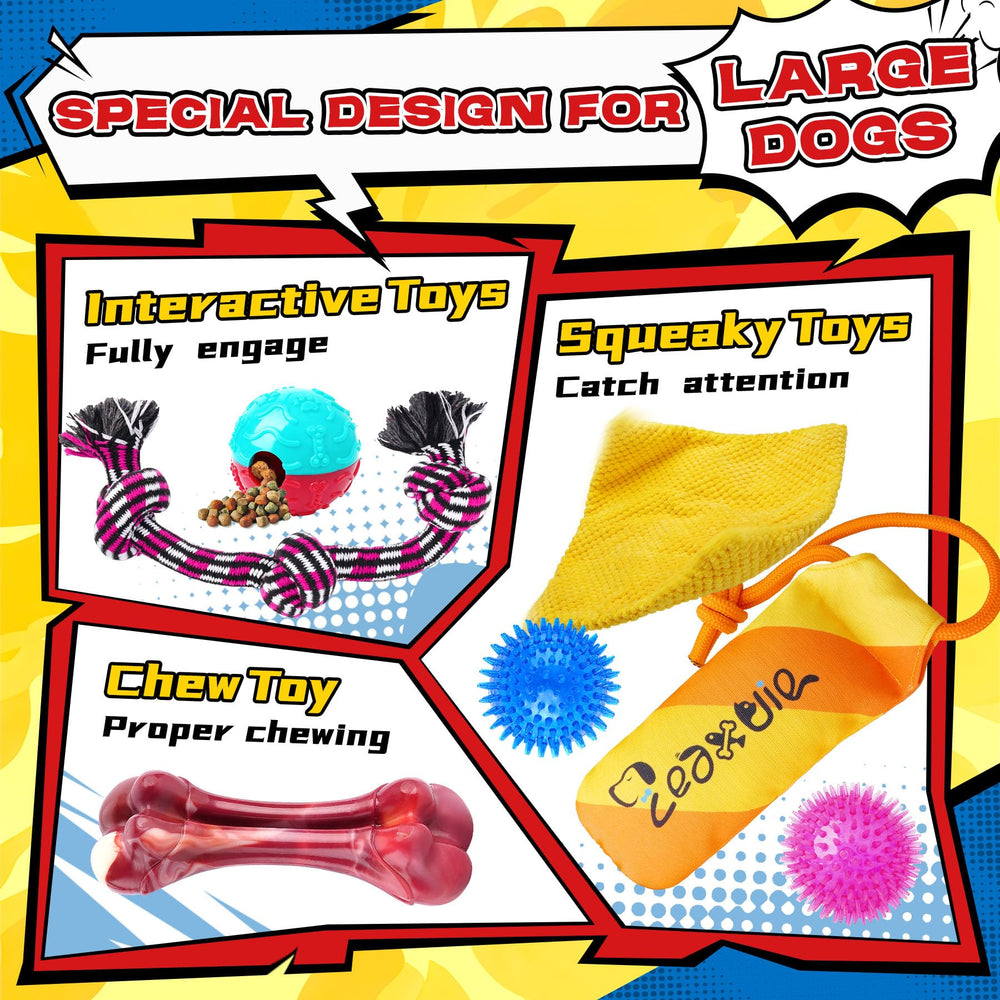 12 Pack Heavy Duty Various Dog Chew Toys Pack for Aggressive Chewers - Includes Large Rope Toy, Squeaky Toys & Indestructible Chew Bone for Medium, Large & X-Large Breeds Dogs