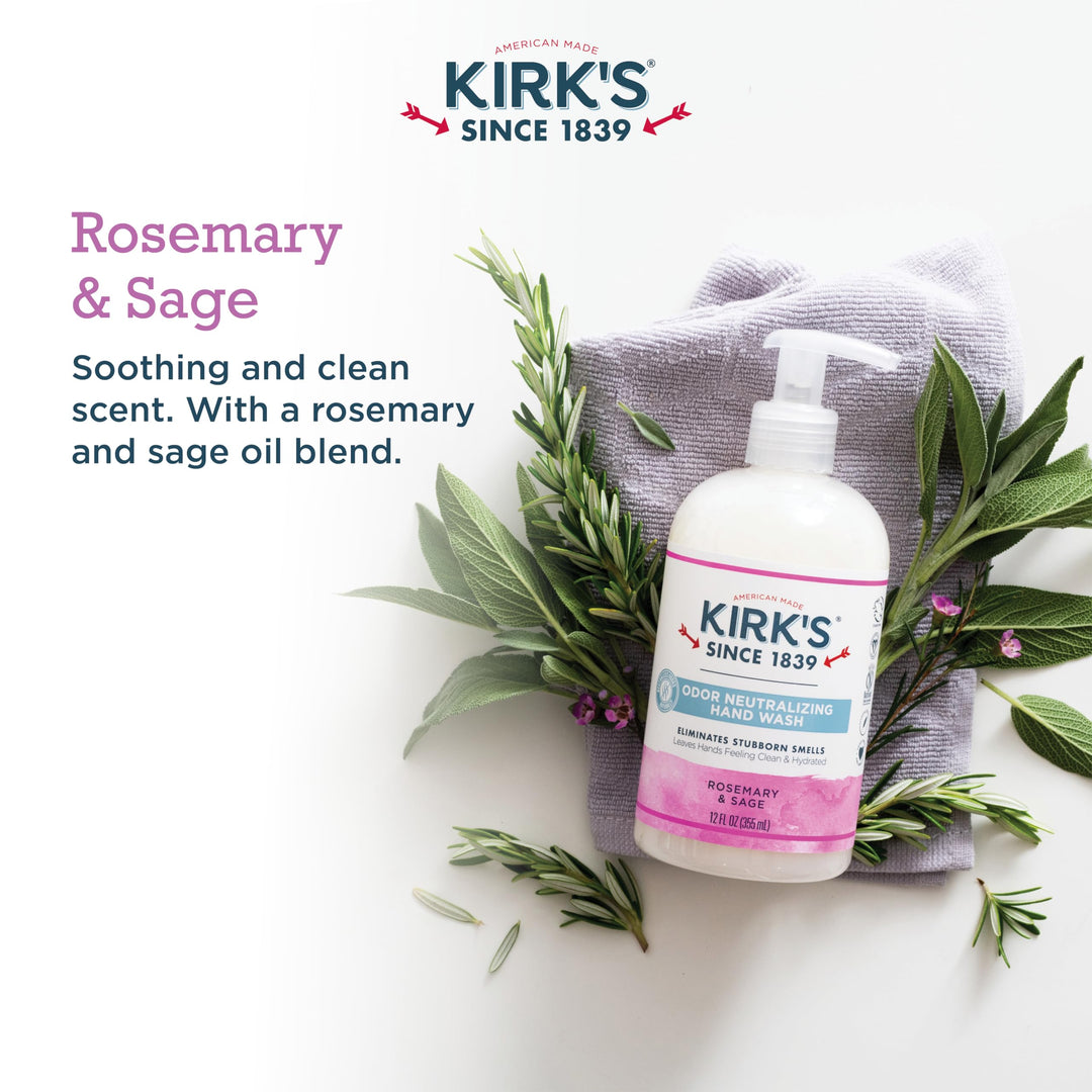 Odor-Neutralizing Natural Hand Soap by Kirkââ‚¬â„¢s | Castile Liquid Soap Pump Bottle | Moisturizing &amp; Hydrating Kitchen Hand Wash | Rosemary &amp; Sage Scent | 12 Fl Oz. Bottle