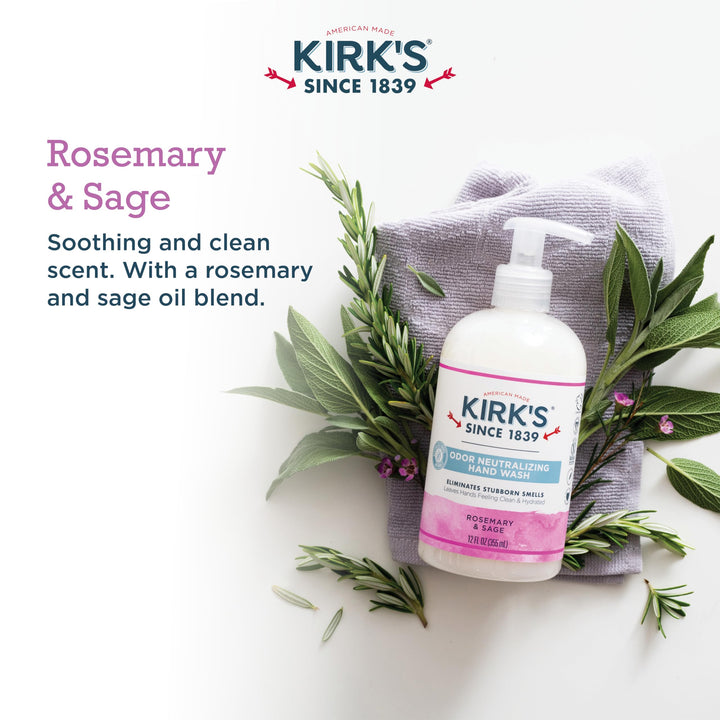 Odor-Neutralizing Natural Hand Soap by Kirkââ‚¬â„¢s | Castile Liquid Soap Pump Bottle | Moisturizing &amp; Hydrating Kitchen Hand Wash | Rosemary &amp; Sage Scent | 12 Fl Oz. Bottle